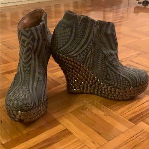Jeffrey Campbell Ticket Tribal Print wedge boots